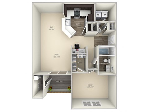 Floor plan for 1 bed, 1 bath, 812 sqft